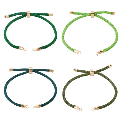 FASHEWELRY 4Pcs Adjustable Slider Bracelet Making Polyester Braided Round Cord Twisted Cord Thread Adjustable Link Bracelet Fit for Connector Charms DIY Jewelry Making Supplies (Blue) - color: Green, size: 8.3-9.45 inch