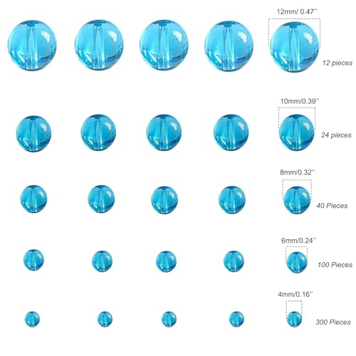 Gocelyn 476PCS Natural Round Gemstone Crystal Glass Beads for Jewelry Making (Blue), Smooth Round Spacer Loose Glass Beads for Crafts Bracelets Necklaces Charms Pendants 4/6/8/10/12mm - color: Round Glass Beads: Blue