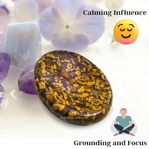 Amazing Gemstone Fruit Jasper Worry Stone Crystals and Healing Stones - Stress Relief Gifts - Piedra Crystal Fidget for Meditation, Relaxation - Unique Stocking Stuffers Birthday Gifts for Women, Men - color: Fruit Jasper