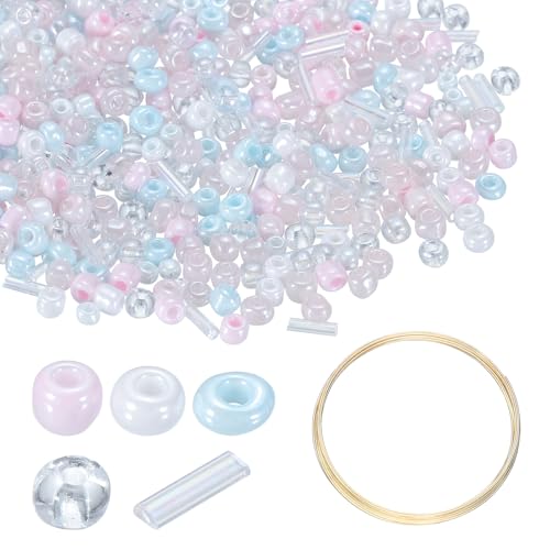 uxcell 1Set Glass Seed Beads, 1.5-4.5mm Small Embroidery Bugle Beads Assorted Tube Bead Loose Kit for Jewelry Making DIY Craft Beading Bracelets Necklace Earring (Pink Blue) - color: Pink Blue