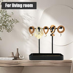 WCHOSOZH Jewelry Organizer Stand, Necklace Holder with Wooden Tray 5 Storage Hooks, Earring Holder with 5 Pcs Jewelry Bags for Bracelet,Chains,Rings,Earrings,Keys Watches,Necklaces (Black) - color: BLACK