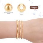 PH PandaHall 600pcs 18K Gold Beads 3mm Beads for Bracelet Making Seamless Smooth Beads Long-Lasting Waist Beads Metal Brass Beads for Bikini Belly Chain Layered Bracelet Satellite Jewelry Making - size: 3mm