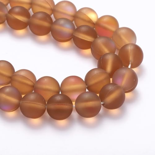 uxcell Matte Crystal Glass Beads 10mm Synthetic Frosted Shining Semi-Precious Round Loose Beads Synthetic Moonstone for Jewelry Making DIY Bracelet, Brown - color: Brown, size: 10mm