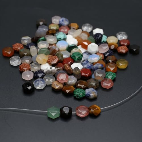 40 Pcs Healing Loose Beads Hexagon Shape Faceted Natural Necklace Stone Pendants Crystal Charms for Jewelry Making DIY Craft - color: hexagon