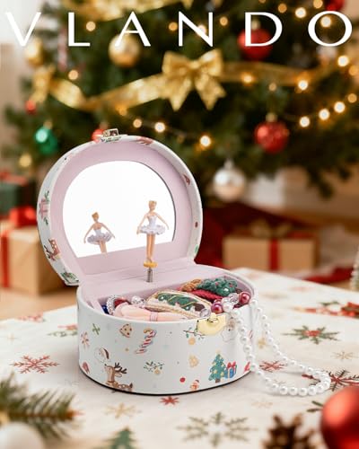 VLANDO Gifts for Girl, Musical Jewelry Box for Girls, Small Kid Music Box with Ballerina, Gifts for Christmas Girls Kids - Christmas White - color: E.Christmas White