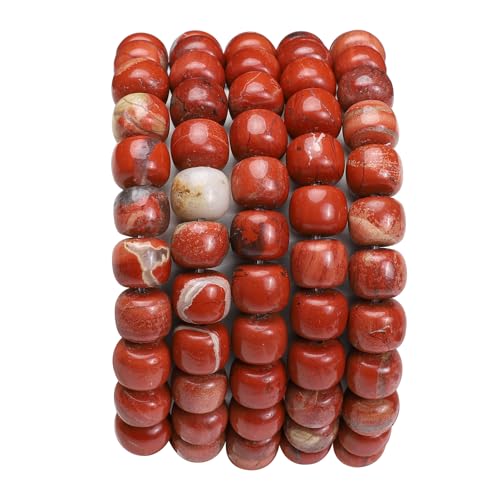 BEADIA Natural Redstone Flat Cut Round Drum Stone 8mmx7mm Loose Semi Gemstone Beads for Jewelry Making 38cm - color: Redstone