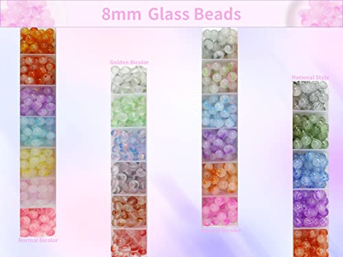 PAMIR TONG 1000PCS 8mm Glass Kit Set Round Beads Bulk,Imitative Jade Beads Kit, Bracelet Space Loose Beads for Jewelry Making Earring, Necklaces, DIY Crafts & Gifts #354 - size: 8mm Double Color #354