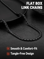 FaithHeart Mens Black/Silver/Gold Stainless Steel Flat Box Link Chain Necklace, Stylish 2/4/6/8mm Width Box Chains Necklaces for Men Non Tarnish Hip Hop Chain Jewelry Gifts,14"-30" Length - color: 2mm Width-Black, size: 14 Inches Length