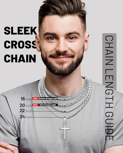 Exquisite Cross Necklace for Men and Women, Silver/Gold/Black Cross Chain with Top-grade 316L Stainless Steel Cross Pendant, 18-24 Inch Box/Byzantine Chains - color: Luxury Gold, size: 24 Inch=61CM, style: Byzantine Chain with Medium Pendant