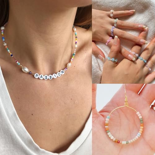 Approx 5000pcs 12/0 Glass Seed Beads for Jewelry Making, 2mm Mix 10 Colors Tube Beads Glass Bugle Beads Waist Beads Kit for Bracelets Necklaces Earrings DIY Supplies (Lake Blue) - color: Lake Blue