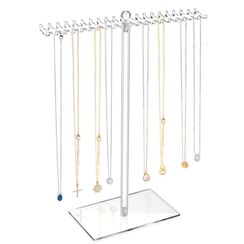 OAOLEER Acrylic Necklace Organizer, Tall Necklace Holder Stand, Jewelry Organizer Display Hanger Rack with Bilateral Hooks for Necklaces Pendant Bracelets Ring (13.7 IN) - size: Tall 13.7In