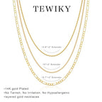 Tewiky Layered Necklaces for Women Non Tarnish- Chunky 14k Gold Plated Herringbone/Snake/Rope/Box/Cuban Link Chain for Women Waterproof Layering Stack Choker Necklace Trendy Dainty Tarnish Free Jewelry Set - color: 3 Bead/cuban/figaro-Gold
