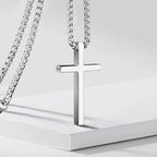 Tuefuzy Cross Necklace for Men, Silver Cross Stainless Steel Pendant Necklace, Mens Cross Chain - size: 24in