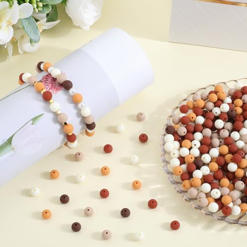 1 Box 500Pcs Frosted Acrylic Beads 8mm Matte Plastic Beads Bulk Mix Colors Coconut Brown Pastel Matte Balls Round Loose Bead for Bracelet Necklace Jewelry Making Kit Keychain Supplies - color: Coconut Brown