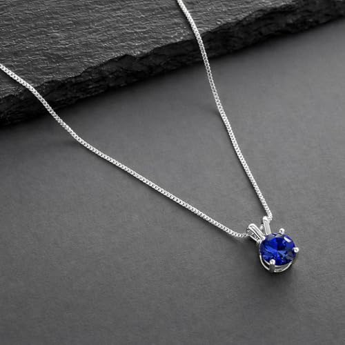 Mariell Cubic Zirconia Crystal Pendant Necklace for Women, 2 Carat 8mm CZ, for Brides, Wedding, Mother's Day Jewelry Gift - color: Sapphire Blue