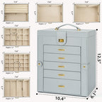 AKOZLIN 6-Tier Jewelry Box Organizer Functional Huge 5 Drawers Leather Jewelry Storage Case Grey Large
