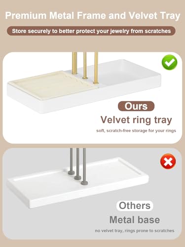 3-Tier Jewelry Stand Jewelry Organizer, Gold Necklace & Bracelet Organizer with Velvet Ring Tray, Sturdy Jewelry Holder for Earrings, Cute & Aesthetic Jewelry Display Tower – Gift for Women