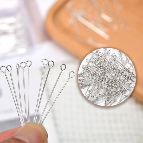 150pcs 40mm Silver Filled Eye Pins DIY Crafts Beads Charms Earring Bracelet Jewelry Making Accessories Supplies - color: Silver Eye Pins, size: 40mm
