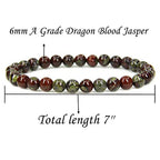 Angelstones Handmade Natural Healing Gemstone 6mm Round Beads Stretch Crystal Bracelet 7 Inch Unisex - color: Dragon Blood Jasper