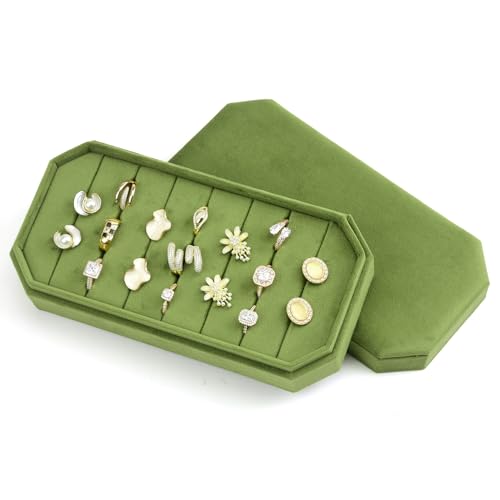 TAIMY Velvet Ring Display Tray Organizer – Soft Jewelry Storage Box for Rings, Elegant Velvet Holder for Jewelry Showcase, Counter or Home Use (Avocado Green) - color: Avocado Green