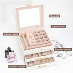Jewelry Organizer Box with Glass Lid, Women Jewelry Box White Jewelry Case 3-Layer with 2 Drawers, Jewelry Organizer Jewelry Box, Glass Lid White - color: A Glass Lid White