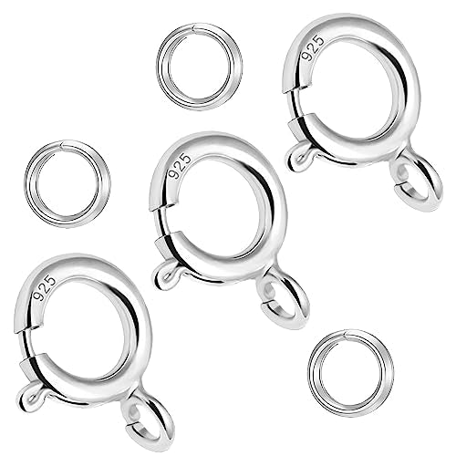 Spring Clasps Sterling Silver with Open Jump Rings Gold Necklace Clasps and Closures for Jewelry Making,Made in Italy - color: 3silver, size: 0.24inch