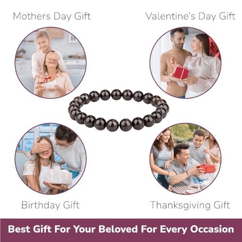 Crystal Vibe 8mm Beaded Bracelets For Women Men - Healing Crystal Bracelet - Adjustable Size - color: Garnet