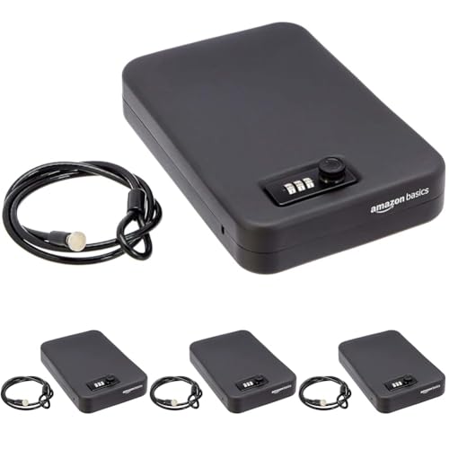 Amazon Basics Portable Security Case Lock Box Safe with Combination Lock for Valuables,Documents,College Dorm Room,XL,Black,(Pack of 4) - size: XL (Pack of 4)