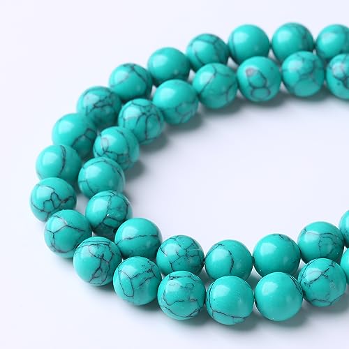 36PCS 10MM Turquoise Stone Beads Natural Gemstone Bead Crystal Healing Energy Jewelry Making DIY 15 inches - color: Turquoise, size: 10mm