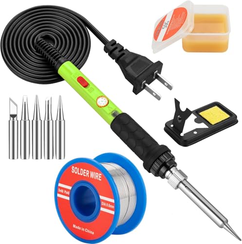 Soldering Iron Kit, 60W Soldering Iron with 5pc Interchangeable Tips, 10-in-1 Adjustable Temperature Solder Welding Tools, Fast Heating, Electronic Repair, 110V, Green - color: 10-in--1