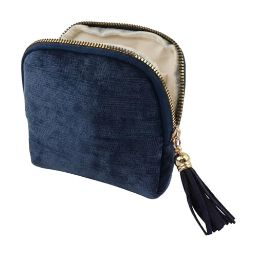 Travel Jewelry Case, Soft Velvet Organizer Pouch with 5 Compartments & Tassel Zipper, Anti-Scratch Jewelry Bag Storage Holder for Bangle Bracelets Earrings Necklace, Women Gifts - color: Dark Blue