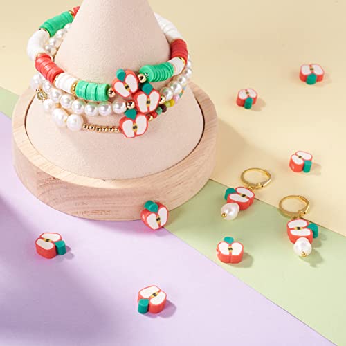 50PCS Handmade Polymer Clay Beads Apple Slice Shape Loose Bead Fruit Theme Spacer Beads Apple Bracelet Bead for DIY Bracelet Necklace Earring Charm Anklets Keychain Gifts Jewelry Making Hole 1.6mm - color: Apple Slice
