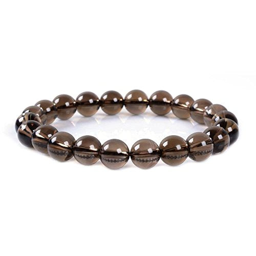 Justinstones Gem Semi Precious Gemstone 8mm Round Beads Stretch Bracelet 7 Inch Unisex - color: Smoky Quartz