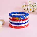Ornaland 7Pcs Handmade Polymer Clay Heishi Surfer Stretch Bracelets Set Colorful Glass Beads Bracelets Boho Stackable Preppy Bracelets Wrist Jewelry for Women - color: blue 1