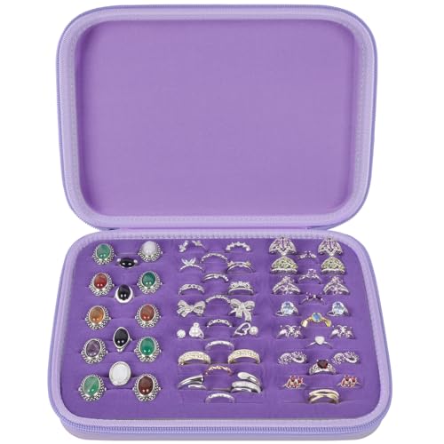 GWCASE Ring Organizer Storage Case - Jewelry Ring Display Collector Box with 42 Slots. Rings Tray Holder Showcase Fits for 50+ Rings, Earrings, Brooches and Cufflinks (Box Only)-Purple - color: purple