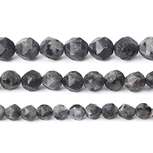 BEADIA Faceted Natural Black Spectrolite Stone Round Beads 6mm 36cm/Strand for Jewelry Making - color: Black Spectrolite, size: 6mm