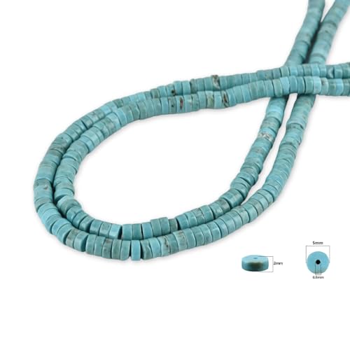 170pcs 5x2mm Natural Turquoise Heishi Disc Rondelle Spacer Stone Semi Precious Gemstone Loose Beads for Jewelry Making 15 Inch - color: Turquoise, size: 5x2mm