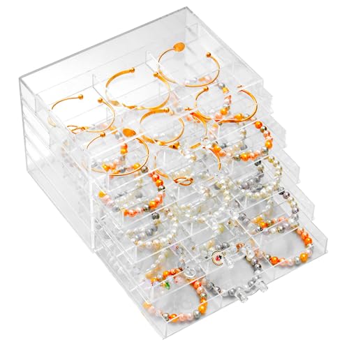 SPAKOWN Earring Organizer, Acrylic Earring Box Large 30 Compartments Jewelry Holder Organizer with 5 Drawers Stackable Earring Bracelet Storage Case Jewelry Boxes for Women (Clear) - color: Clear, size: 5 Drawers