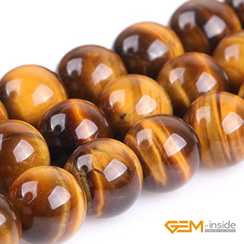 GEM-Inside Natural 10mm Tiger Eye Gemstone Loose Beads Round Crystal Energy Stone Power for Jewelry Making 15'' - color: Yellow Tiger Eye, size: 10mm