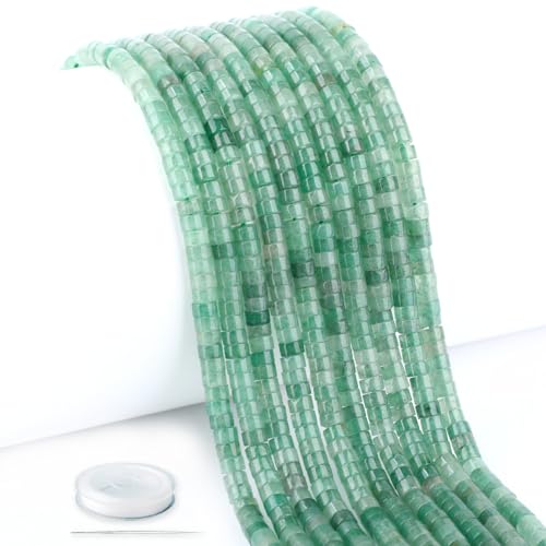 Natural Green Aventurine Heishi Spacer Beads Loose Semi Precious Flat Round Gemstone Disc Shape Stone for Beading Jewelry Making 4x2mm 15.5" - color: Green Aventurine