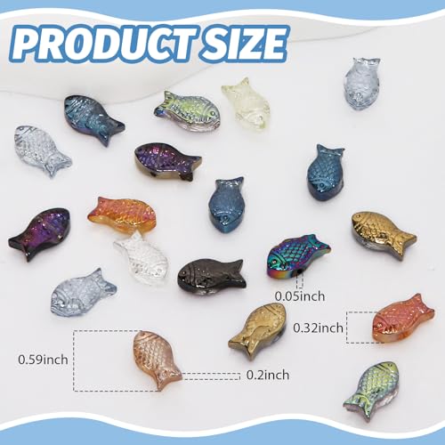 Fishing Beads, KLFHS 90PCS Sea Glass for Crafts, Unique Fish Charms Beads for DIY Ocean Themed Jewelry Making Bracelet Necklace Earring Phone Strap Keychain(Mixed Color) - color: Fish