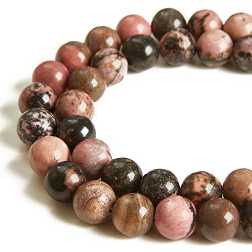 60pcs 6mm Pink Black Rhodochrosite Beads Natural Gemstone Beads Round Loose Beads for Jewelry Making - color: Pink Black Rhodochrosite, size: 6mm