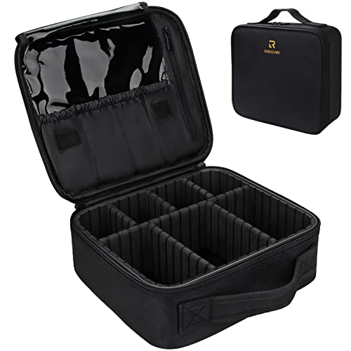 Relavel Travel Makeup Train Case Makeup Cosmetic Case Organizer Portable Artist Storage Bag with Adjustable Dividers for Cosmetics Makeup Brushes Toiletry Jewelry Digital Accessories Black - color: Black, size: Small
