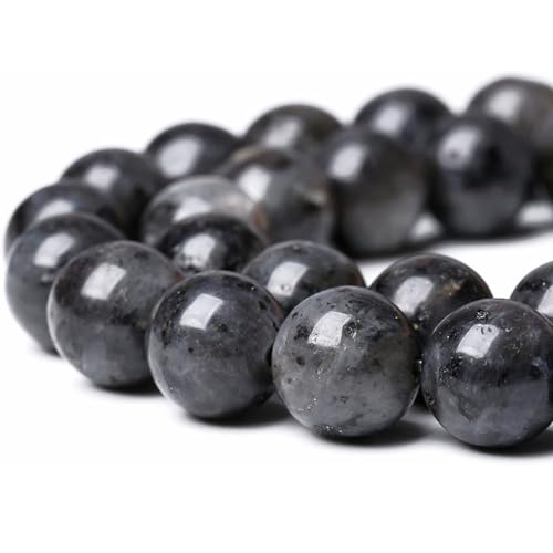 10mm Natural Larvikite Black Labradorite Gemstone Round Loose Beads for Jewelry Making (36-38pcs/strand) - color: Black Labradorite, size: 10mm