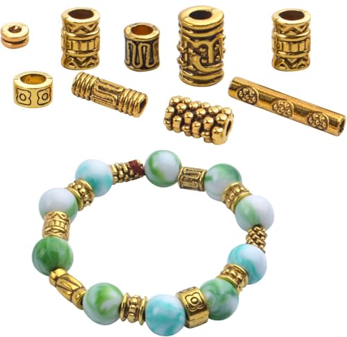 BronaGrand 100g (About 220-300pcs) Antique Gold Column Spacer Beads Bracelet Charms Necklace Pendants Jewelry Findings Accessories for Bracelet Necklace Jewelry Making - color: Antique Gold