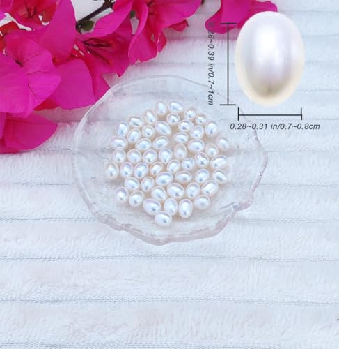 50 Pcs Real Pearl Beads for Jewelry Making AAA 7-8 mm Non-Porous Natural Pearls Beads Real Freshwater Pearls Oval Pearl Bead Loose Gemstone Bead Gift for Mother's Day.,DIY Gifts. - color: White 7-8mm, no holes.