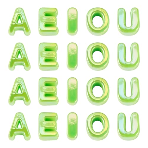 50Pcs Acrylic Large Letter Beads 3D Big Bubble Vowel Beads Opaque Chunky Initial Alphabet Bead for Keychains Paracord Necklace Jewelry Making Bag Charm (Lime Green) - color: Opaque Lime Green