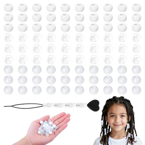 90Pcs Silicone Hair Beads for Kids Girls, Small Soft Jellyish hair beads for Women with 50 Rubber Bands and 1 Beader, DIY Bracelets Necklaces Crafts (Glitter, White, Clear) - color: clear, white &glitter, size: 1 Count (Pack of 90)