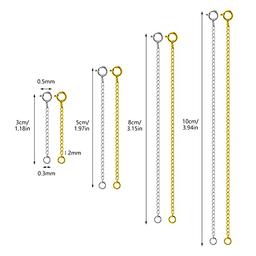 Necklace Extender, 8Pcs Gold and Silver 925 Sterling Silver Necklace Extenders Chain Bracelet Anklet Extension for Women Multiple Necklaces Jewelry (1”, 2”, 3”, 4”) - color: Silver & Golden