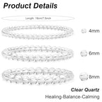 3Pcs Natural Healing Crystal Bracelets for Women Men, 4mm 6mm 8mm Beaded Stretch Bracelet Set, Black Tourmaline Natural Stone Gemstone Jewelry Gifts for Meditation, Reiki & Yoga - color: Clear Quartz